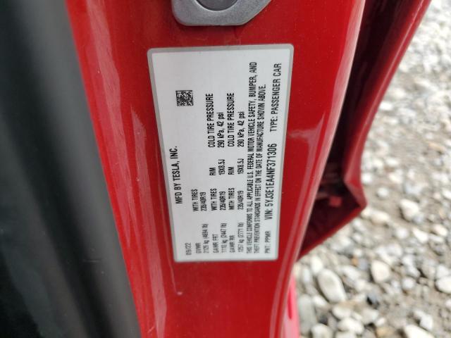 5YJ3E1EA4NF371306 - 2022 TESLA MODEL 3 RED photo 12