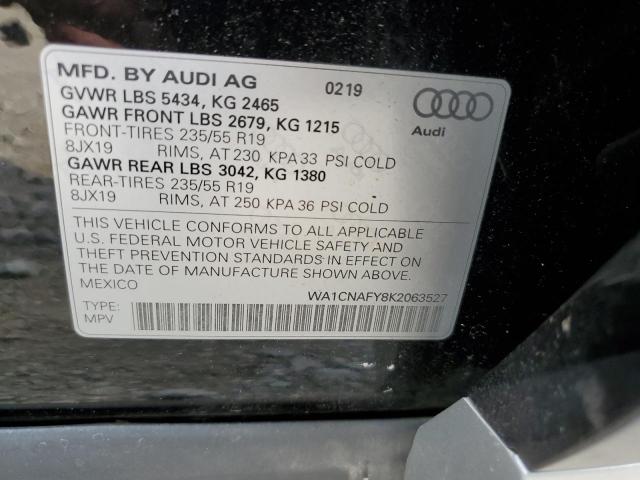 WA1CNAFY8K2063527 - 2019 AUDI Q5 PRESTIGE BLACK photo 12