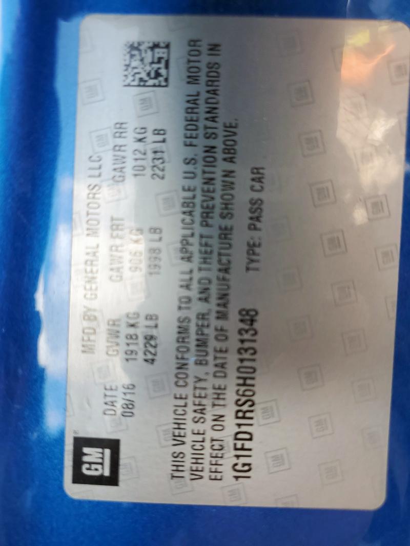 1G1FD1RS6H0131348 - 2017 CHEVROLET CAMARO LT BLUE photo 12