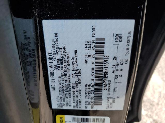 3FA6P0H98HR165918 - 2017 FORD FUSION SE BLACK photo 12