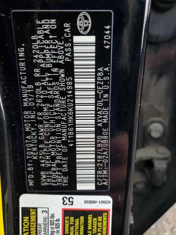 4T1B61HK6KU214985 - 2019 TOYOTA CAMRY XSE 蓝色 照片 12