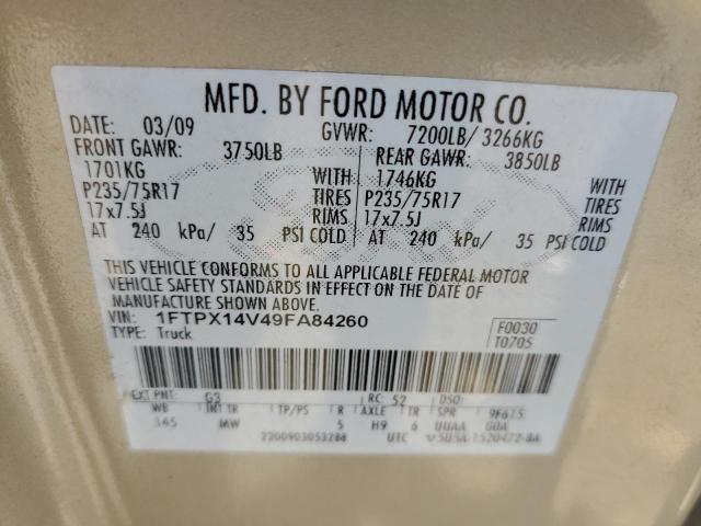 1FTPX14V49FA84260 - 2009 FORD F150 SUPER CAB GOLD photo 12