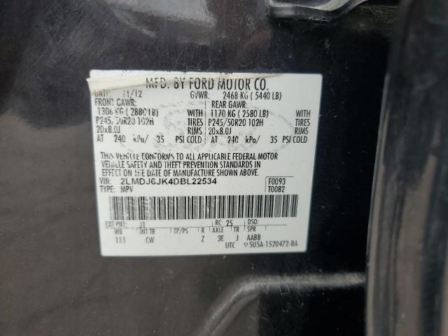 2LMDJ6JK4DBL22534 - 2013 LINCOLN MKX BLACK photo 12