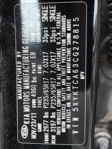 5XYKTCA63CG278815 - 2012 KIA SORENTO BASE BLACK photo 13