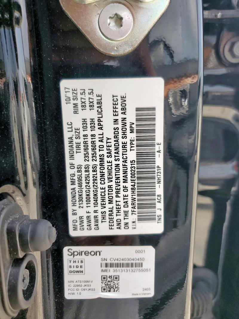 7FARW1H84JE002315 - 2018 HONDA CR-V EXL BLACK photo 13
