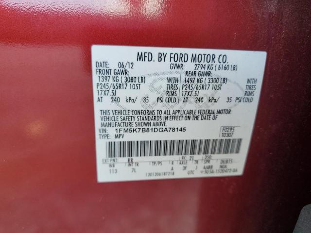 1FM5K7B81DGA78145 - 2013 FORD EXPLORER RED photo 14