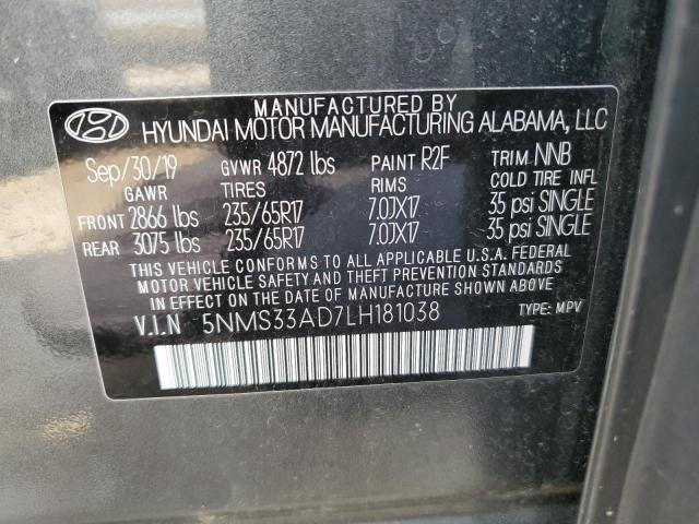 5NMS33AD7LH181038 - 2020 HYUNDAI SANTA FE SEL GRAY photo 14