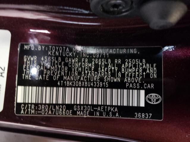 4T1BK3DBXBU433915 - 2011 TOYOTA AVALON BASE 栗色 照片 12