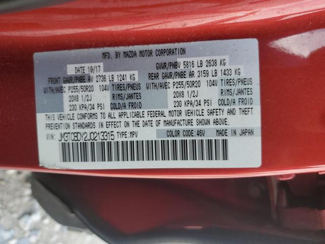 JM3TCBDY2J0213315 - 2018 MAZDA CX-9 GRAND TOURING RED photo 14