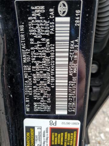 4T1BF1FK4CU186382 - 2012 TOYOTA CAMRY BASE BLACK photo 12