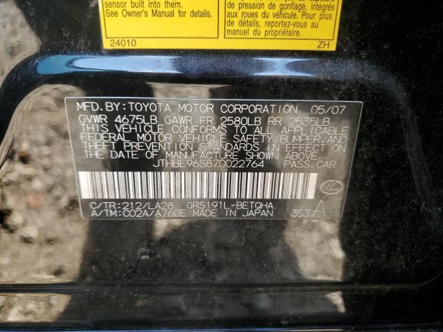 JTHBE96S870022764 - 2007 LEXUS GS 350 BLACK photo 12