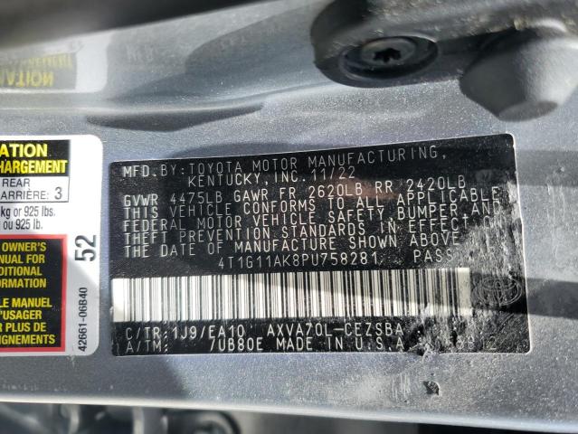 4T1G11AK8PU758281 - 2023 TOYOTA CAMRY SE NIGHT SHADE SILVER photo 12