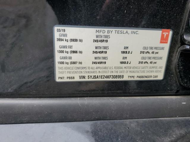 5YJSA1E24KF308959 - 2019 TESLA MODEL S Qara foto 12