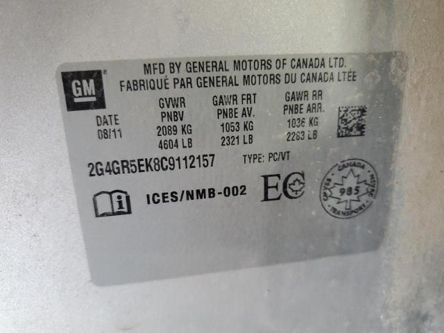 2G4GR5EK8C9112157 - 2012 BUICK REGAL 银色 照片 12