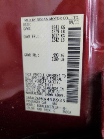 1N4AL2AP8CN458935 - 2012 NISSAN ALTIMA BASE RED photo 13