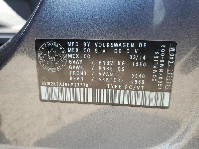 3VW2K7AJ6EM277787 - 2014 VOLKSWAGEN JETTA BASE GRAY photo 12