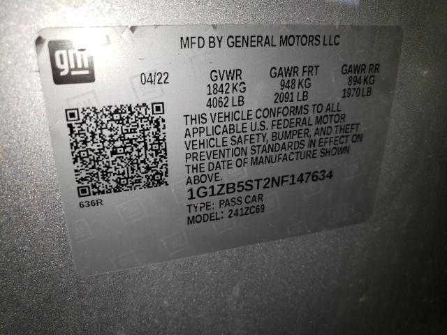 1G1ZB5ST2NF147634 - 2022 CHEVROLET MALIBU LS Серебристый фото 12