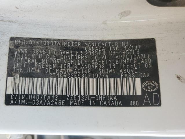 2T1KR32E98C719774 - 2008 TOYOTA COROLLA MA XR WHITE photo 12