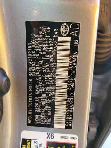 2T1BPRHE7EC032711 - 2014 TOYOTA COROLLA ECO SILVER photo 13