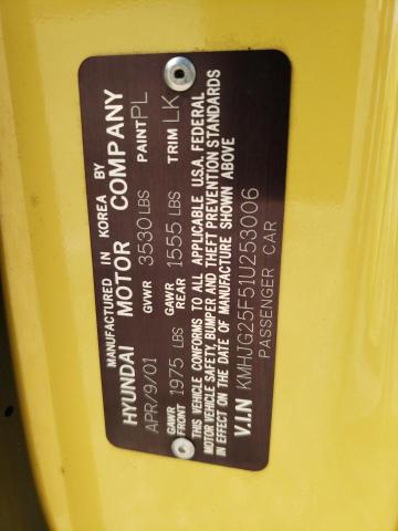 KMHJG25F51U253006 - 2001 HYUNDAI TIBURON YELLOW photo 12