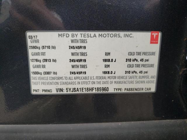 5YJSA1E18HF185960 - 2017 TESLA MODEL S Գրաֆիտ լուսանկար 10
