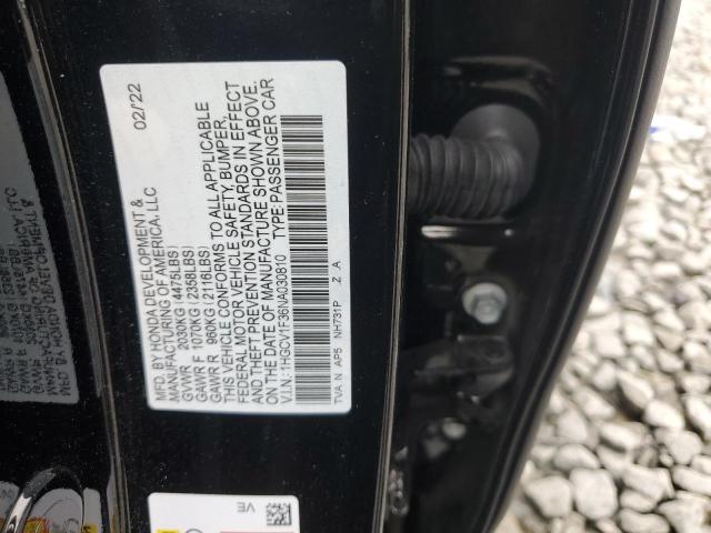 1HGCV1F36NA030810 - 2022 HONDA ACCORD SPORT BLACK photo 12