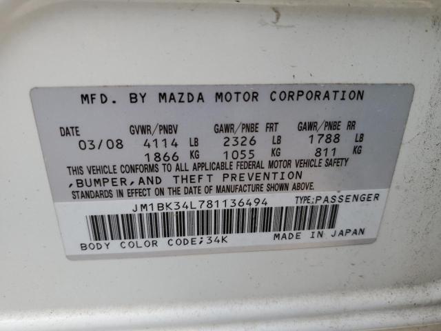 JM1BK34L781136494 - 2008 MAZDA SPEED 3 Ақ фото 13