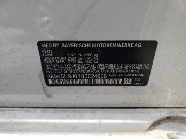 3MW5U9J03N8C24936 - 2022 BMW M340XI WHITE photo 12