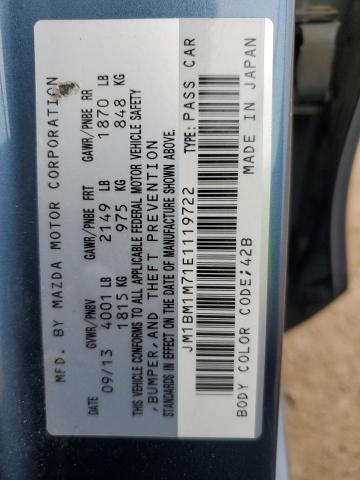 JM1BM1M71E1119722 - 2014 MAZDA 3 GRAND TOURING BLUE photo 12