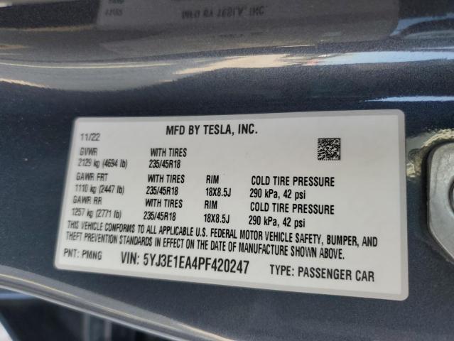 5YJ3E1EA4PF420247 - 2023 TESLA MODEL 3 Boz foto 12