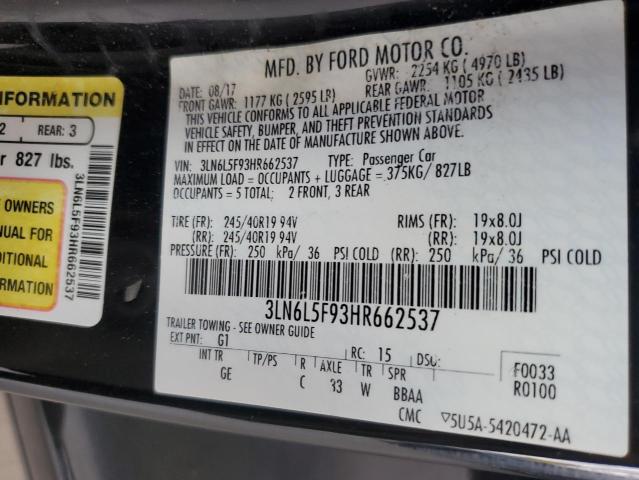 3LN6L5F93HR662537 - 2017 LINCOLN MKZ RESERVE შავი ფოტო 12