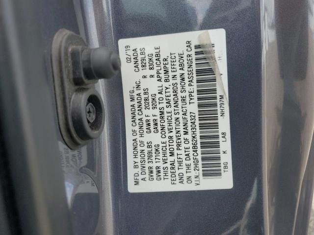 2HGFC4B62KH304327 - 2019 HONDA CIVIC LX 灰色 照片 12