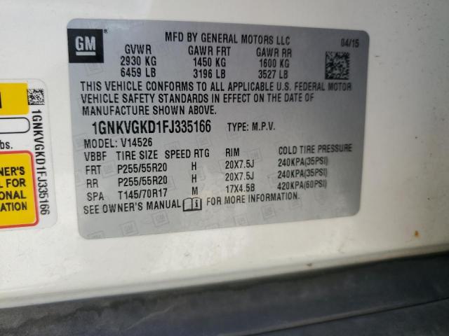 1GNKVGKD1FJ335166 - 2015 CHEVROLET TRAVERSE LT WHITE photo 13