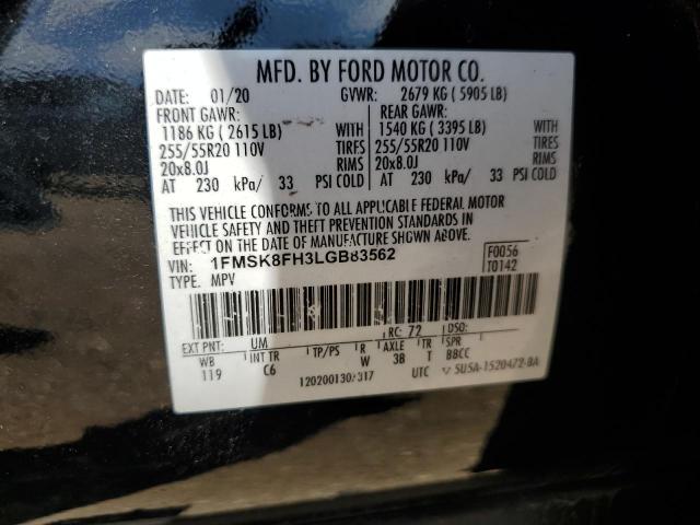 1FMSK8FH3LGB83562 - 2020 FORD EXPLORER LIMITED შავი ფოტო 13