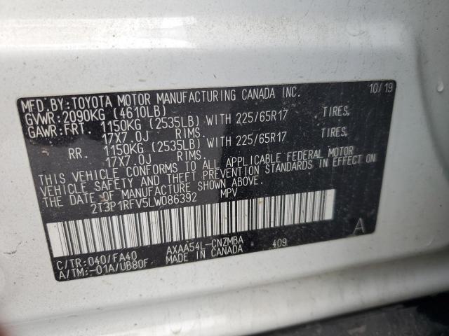 2T3P1RFV5LW086392 - 2020 TOYOTA RAV4 XLE WHITE photo 13