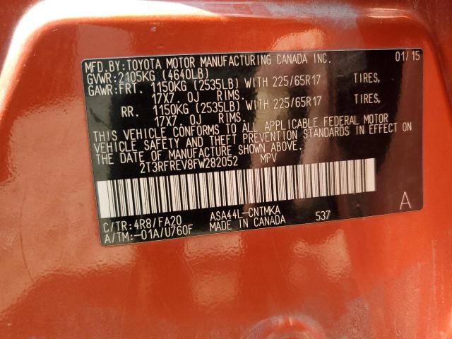 2T3RFREV8FW282052 - 2015 TOYOTA RAV4 XLE ORANGE photo 13