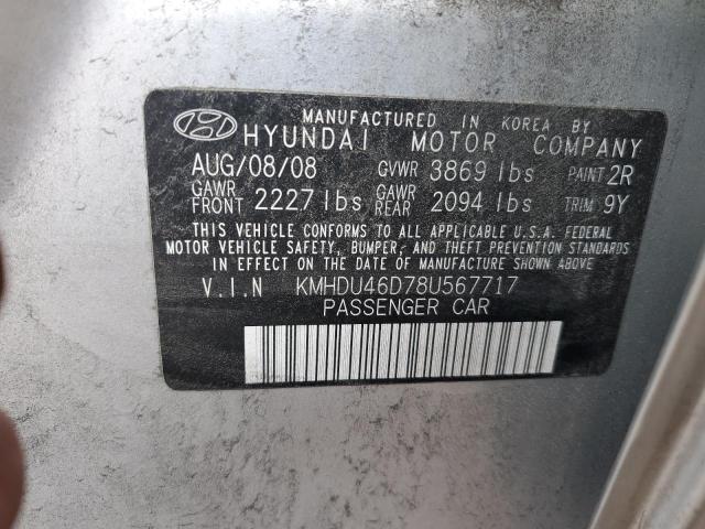 KMHDU46D78U567717 - 2008 HYUNDAI ELANTRA GLS SILVER photo 12