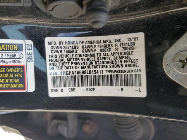 1HGFA16588L045411 - 2008 HONDA CIVIC LX BLACK photo 12