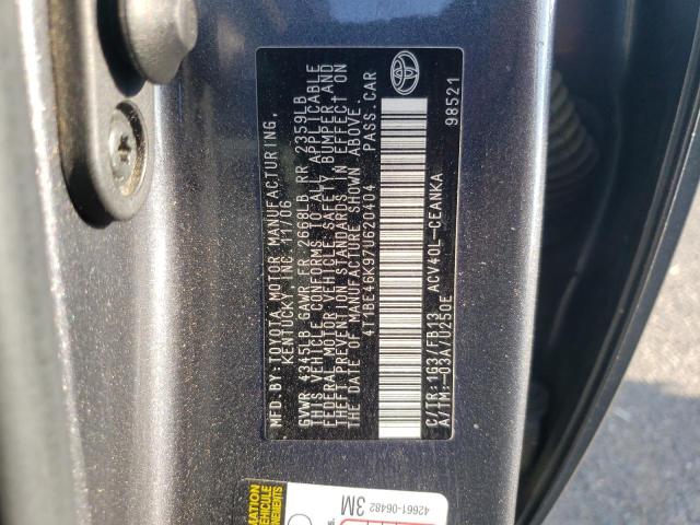 4T1BE46K97U620404 - 2007 TOYOTA CAMRY CE GRAY photo 12