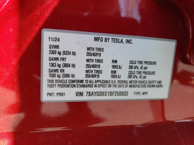 7SAYGDEE1SF250803 - 2025 TESLA MODEL Y RED photo 12