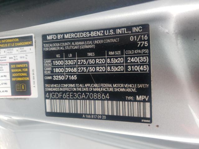 4JGDF6EE3GA708864 - 2016 MERCEDES-BENZ GL 450 4MATIC SILVER photo 13