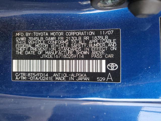 JTKDE167180259114 - 2008 TOYOTA SCION TC BLUE photo 12