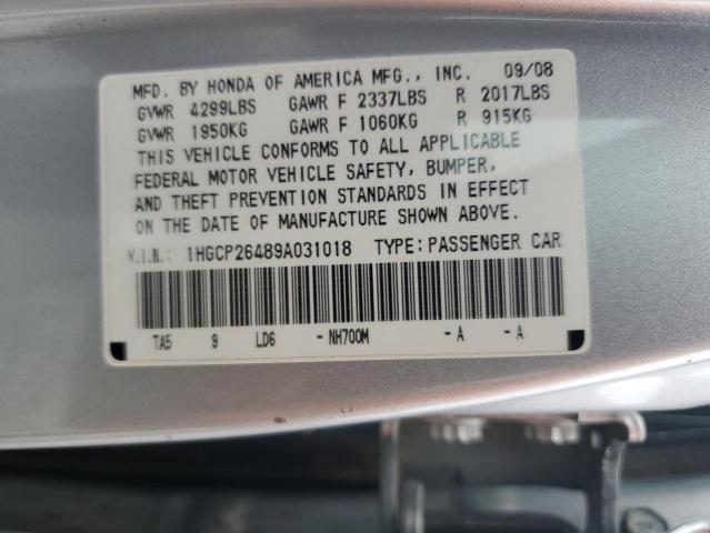 1HGCP26489A031018 - 2009 HONDA ACCORD LXP SILVER photo 12