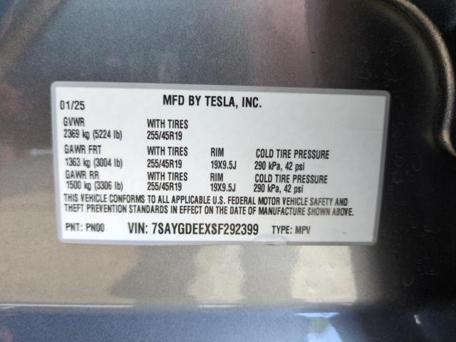 7SAYGDEEXSF292399 - 2025 TESLA MODEL Y GRAY photo 14