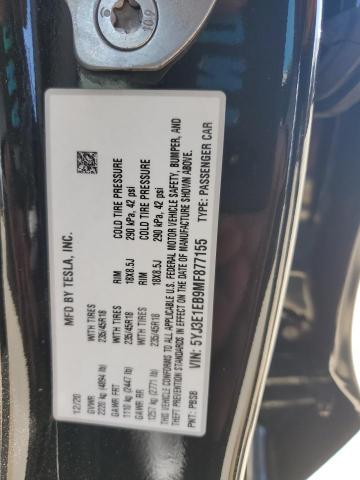 5YJ3E1EB9MF877155 - 2021 TESLA MODEL 3 BLACK photo 12