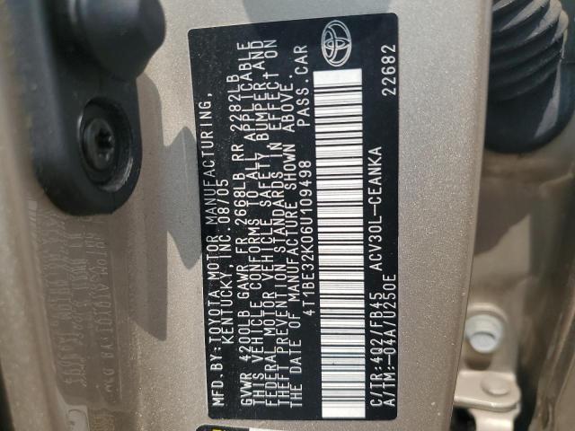 4T1BE32K06U109498 - 2006 TOYOTA CAMRY LE TAN photo 12