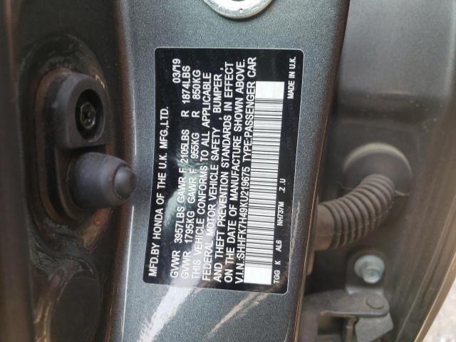 SHHFK7H49KU219675 - 2019 HONDA CIVIC SPORT 灰色 照片 13