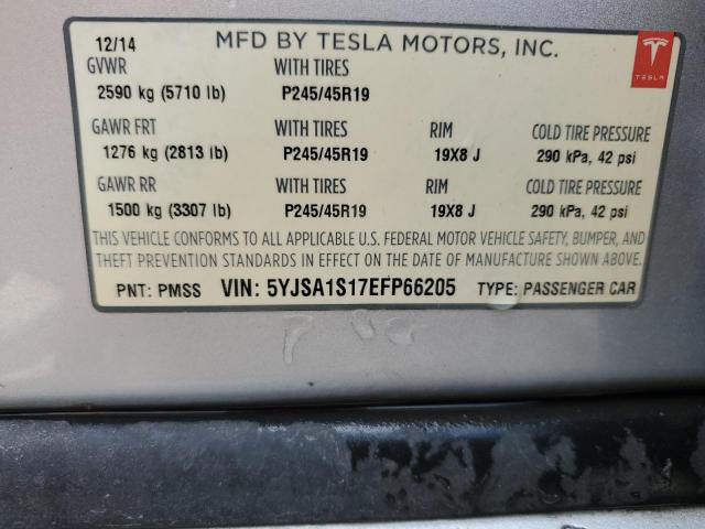 5YJSA1S17EFP66205 - 2014 TESLA MODEL S SILVER photo 13
