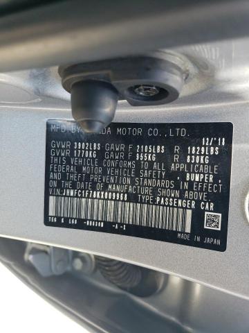 JHMFC1F78KX009968 - 2019 HONDA CIVIC EXL 银色 照片 12