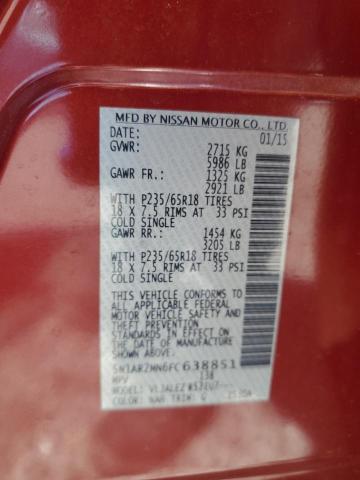 5N1AR2MN6FC638851 - 2015 NISSAN PATHFINDER S 栗色 照片 13